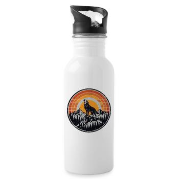 Retro Howling Wolf Mountain Wilderness Vintage - 20 oz Water Bottle - white - Right