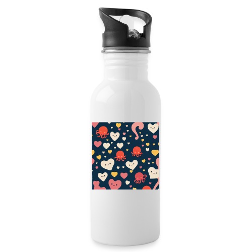 Hearts and Octopuses Swimming In The Sea - Super C - Water Bottle