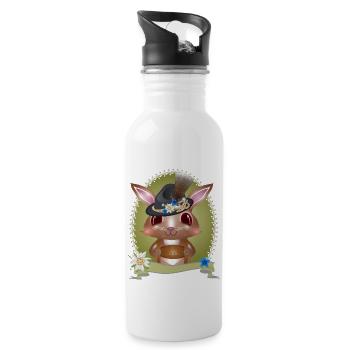 cute bunny in costume with hat and leather trouser - 20 oz Water Bottle - white - Right