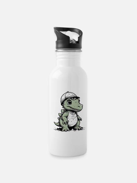 Cute Baby Dino with Cap - 20 oz Water Bottle - white