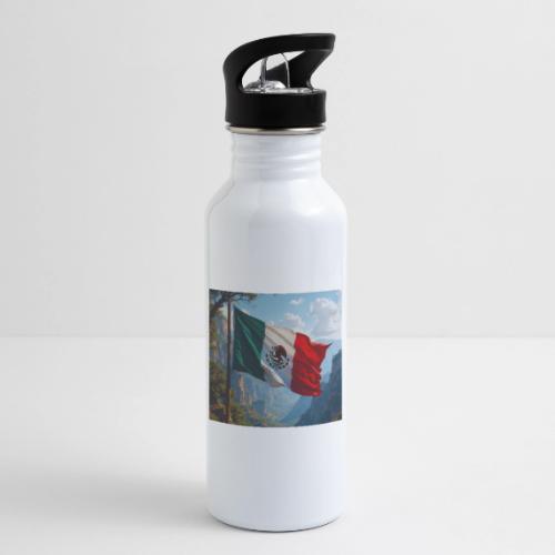 Mexican Flag in Mountain Nature Landscape - 20 oz Water Bottle