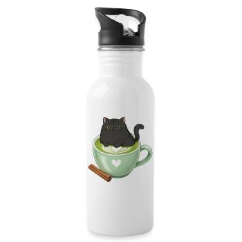 Charming Cat in Green Matcha Cup - 20 oz Water Bottle - white - Right