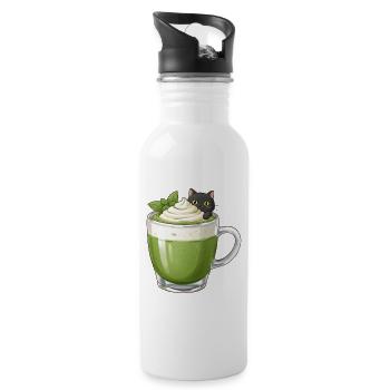 Whimsical Matcha Cat Mug Design - 20 oz Water Bottle - white - Right