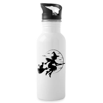 Minimalistic Black Witch Broom with Cat  - 20 oz Water Bottle - white - Right