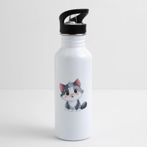 Sweet Sitting Kitten Cartoon Smiling - 20 oz Water Bottle