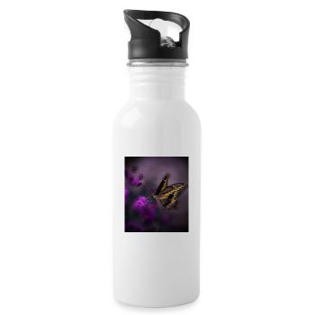 Elegant Butterfly and Violet Blooms Print - 20 oz Water Bottle - white - Right