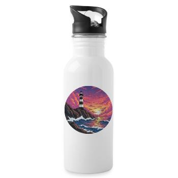 Comic lighthouse sea surf sunset beach - 20 oz Water Bottle - white - Right