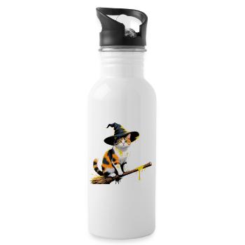 Calico Witch Cat on Broom - 20 oz Water Bottle - white - Right