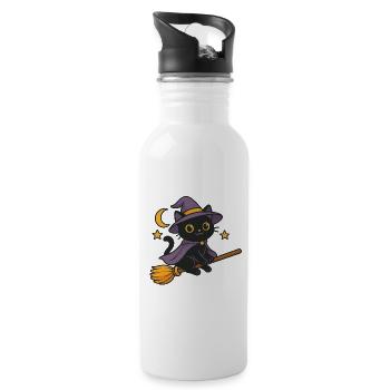 Moonlit Witch Cat on Broom - 20 oz Water Bottle - white - Right
