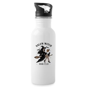 Witch on a Broom with Book and Cat - 20 oz Water Bottle - white - Right