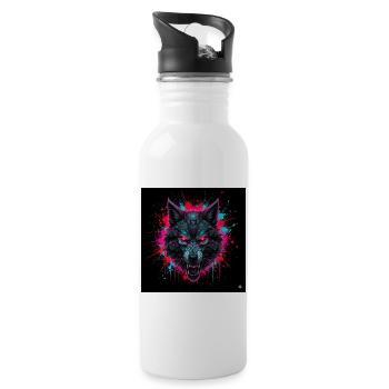 Neon Mech Wolf Splatter - 20 oz Water Bottle - white - Right