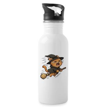 Crying Cat Witch on a Broom - 20 oz Water Bottle - white - Right