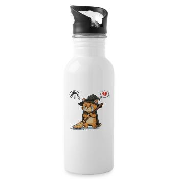 Cry Cat Witch with Broom - 20 oz Water Bottle - white - Right
