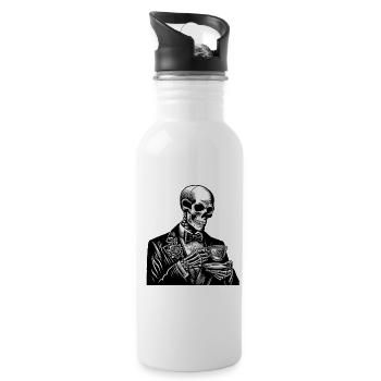 Skeleton Gentleman Drinking Tea - Vintage Woodcut - 20 oz Water Bottle - white - Right