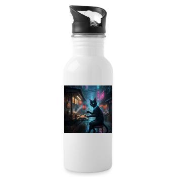 Neon Cat: Cyber Sushi Night - 20 oz Water Bottle - white - Right