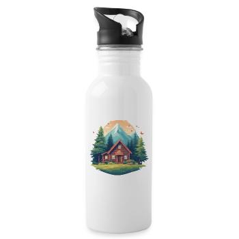 Cozy Cabin in Mountain Pines - 20 oz Water Bottle - white - Right
