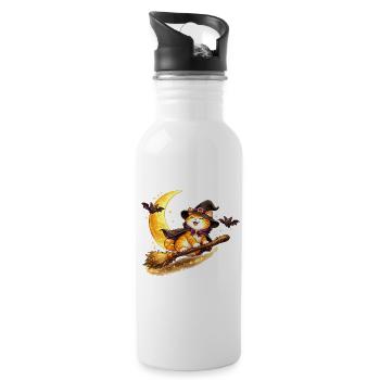 Moonlit Cat on Broom - 20 oz Water Bottle - white - Right