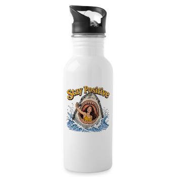 Stay Positive Funny Shark Selfie - 20 oz Water Bottle - white - Right