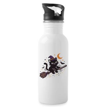 Moonlit Witch Cat on Broom Halloween - 20 oz Water Bottle - white - Right