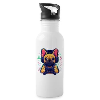 Neon Gaming Pup with Headphones - 20 oz Water Bottle - white - Right
