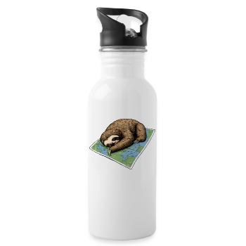 Cute Sloth Sleeping on World Map - 20 oz Water Bottle - white - Right