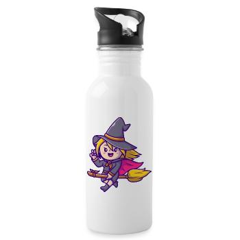 Cute Witch Female Riding Magic Broom Cartoon - 20 oz Water Bottle - white - Right