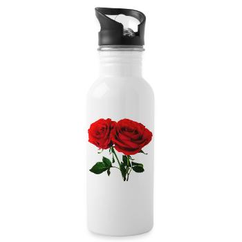 Twin Red Roses - 20 oz Water Bottle - white - Right