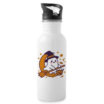 Moonlit Pumpkin Ghost on Broom - 20 oz Water Bottle - white - Right