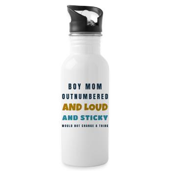 Boy Mom Outnumbered Loud And Sticky - Gift - 20 oz Water Bottle - white - Right