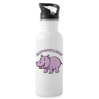 Lilac Hippo Cartoon with Smile - 20 oz Water Bottle - white - Right