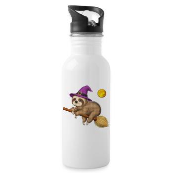 Sloth Witch Riding Broom - 20 oz Water Bottle - white - Right