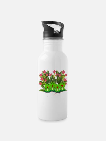 Frog Chior Singing Frogs with Floral Background - 20 oz Water Bottle - white