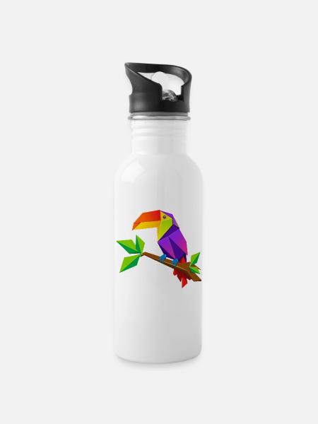 Vibrant Geometric Parrot on Branch - 20 oz Water Bottle - white