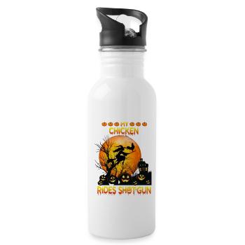 My Chicken Riding Broom Halloween Pumpkin - 20 oz Water Bottle - white - Right