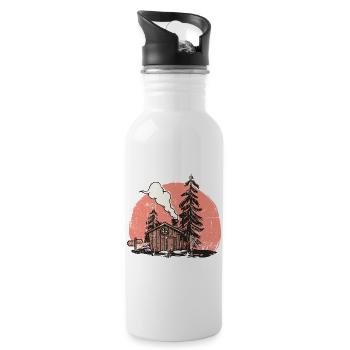 Pink Sunset Cabin in Pines - 20 oz Water Bottle - white - Right