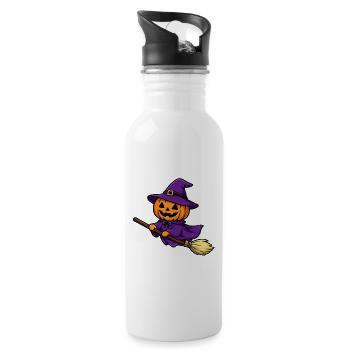 Purple Pumpkin Witch on Broom - 20 oz Water Bottle - white - Right