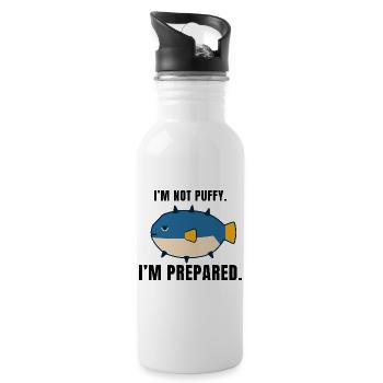 Blue Pufferfish Cartoon Tee - 20 oz Water Bottle - white - Right