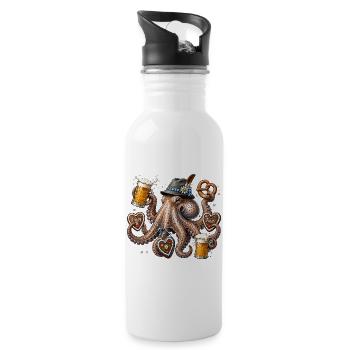 Octopus with Beer, Pretzel, and Traditional Hat - 20 oz Water Bottle - white - Right
