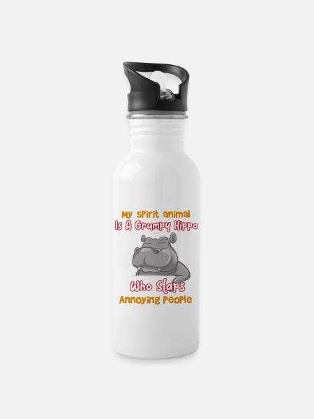 Funny Grumpy Hippo - 20 oz Water Bottle - white