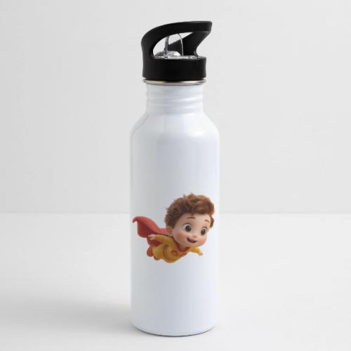 Flying Cartoon Superhero Boy in Yellow Suit - 20 oz Water Bottle