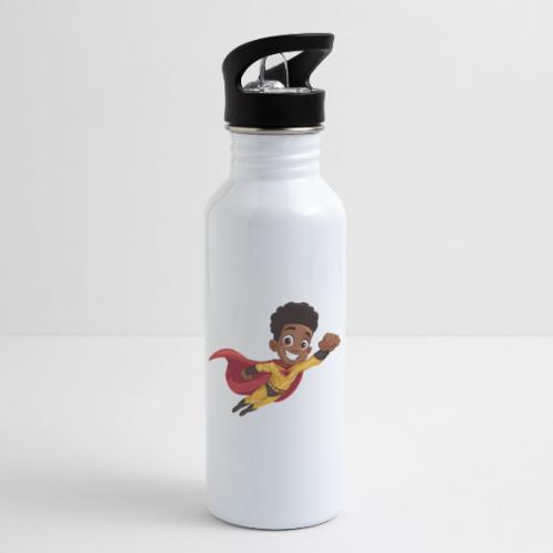 Flying Cartoon Superhero Boy in Red Cape - 20 oz Water Bottle