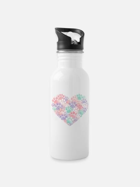 Pastel Paw Heart - 20 oz Water Bottle - white