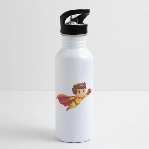 Cheerful Cartoon Superhero Boy Flying High - 20 oz Water Bottle