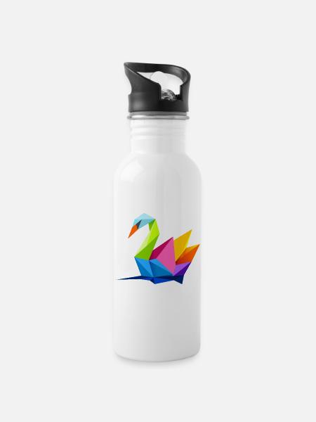 Vibrant Origami Swan - 20 oz Water Bottle - white