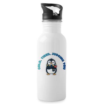 Cozy Grumpy Penguin With Mug - 20 oz Water Bottle - white - Right
