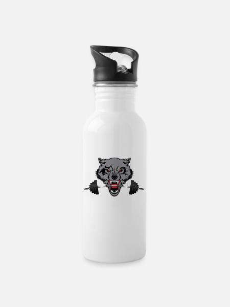 weight lifting wolf - 20 oz Water Bottle - white