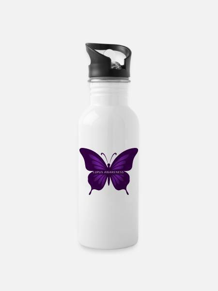 Purple Butterfly: Lupus Awareness - 20 oz Water Bottle - white
