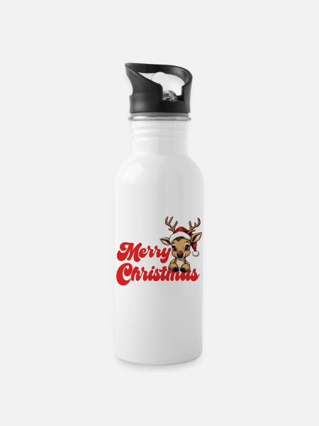 Rudolph Reindeer Merry Christmas - 20 oz Water Bottle - white