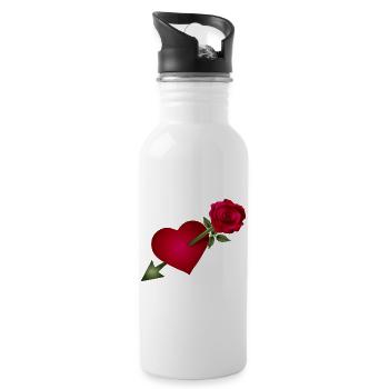 Red Rose Meets Heart with Arrow Illustration - 20 oz Water Bottle - white - Right