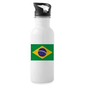 Brazil Flag Rustic Emblem - 20 oz Water Bottle - white - Right